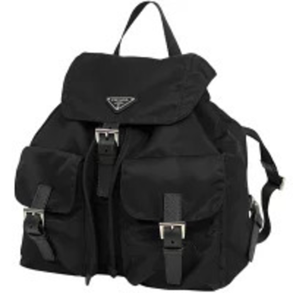 Prada Plate Backpack Rucksack Daypack Black Nero